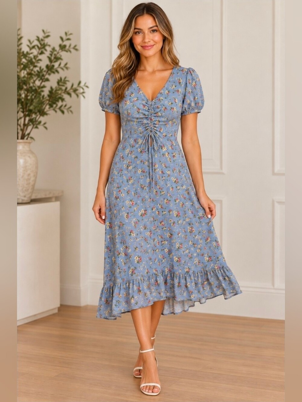 Caution To The Wind Light Blue Floral Maxi Dress